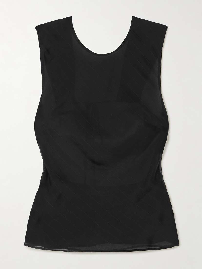 St. Agni Ruched Pinstriped Silk-voile Top