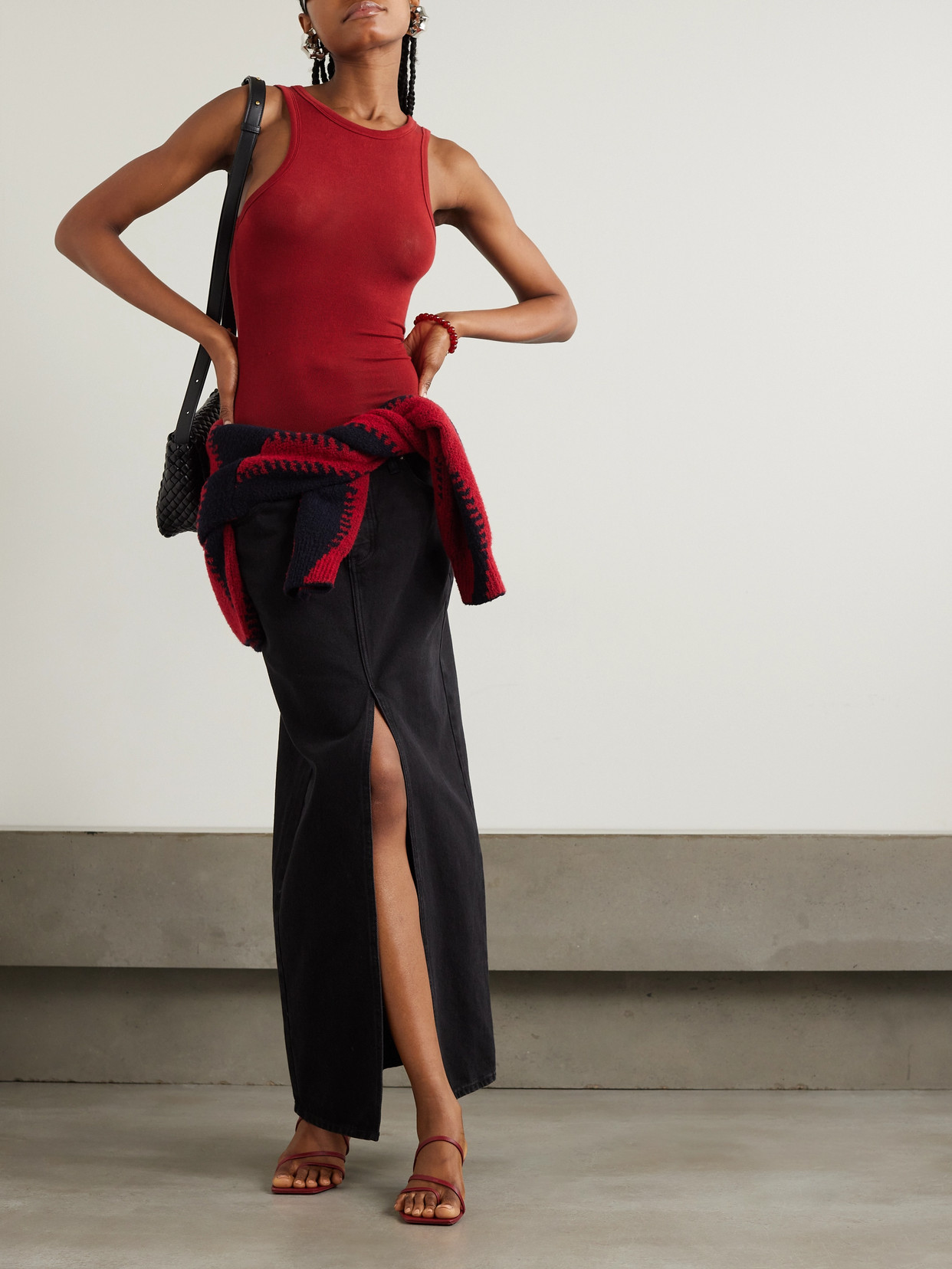 St Agni Ribbed Stretch-wool Tank In Red