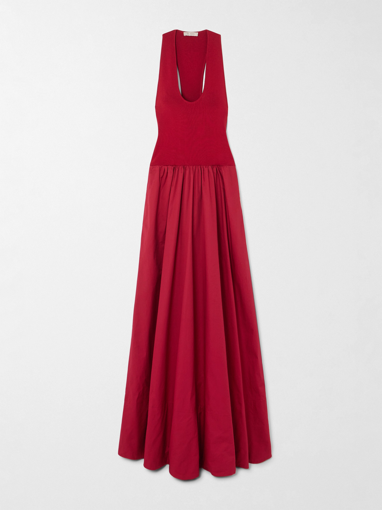 St Agni Ribbed-knit And Poplin Maxi Dress In Red