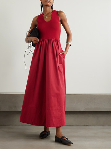St. Agni Ribbed-knit and poplin maxi dress