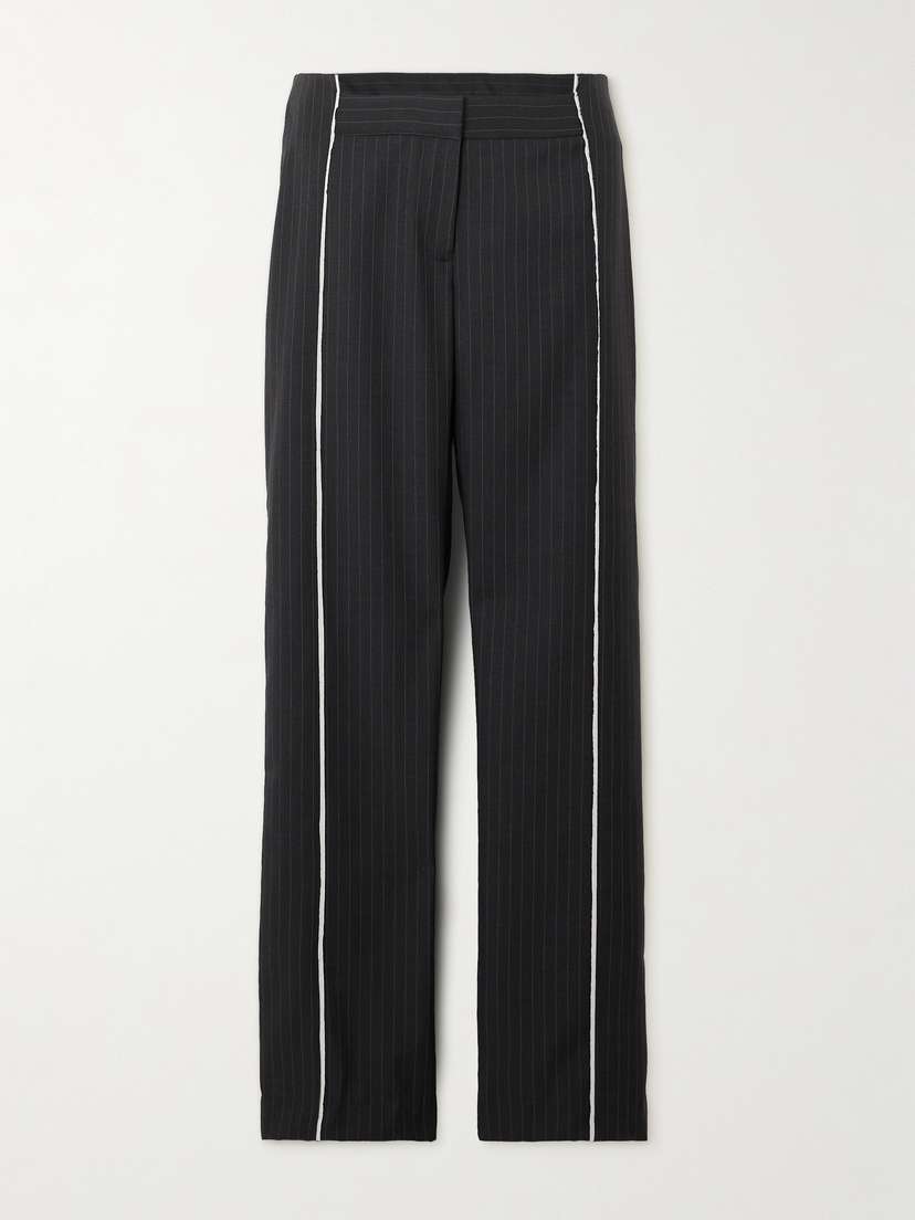 St. Agni Layered Piped Pinstriped Wool-blend Straight-leg Pants - x large