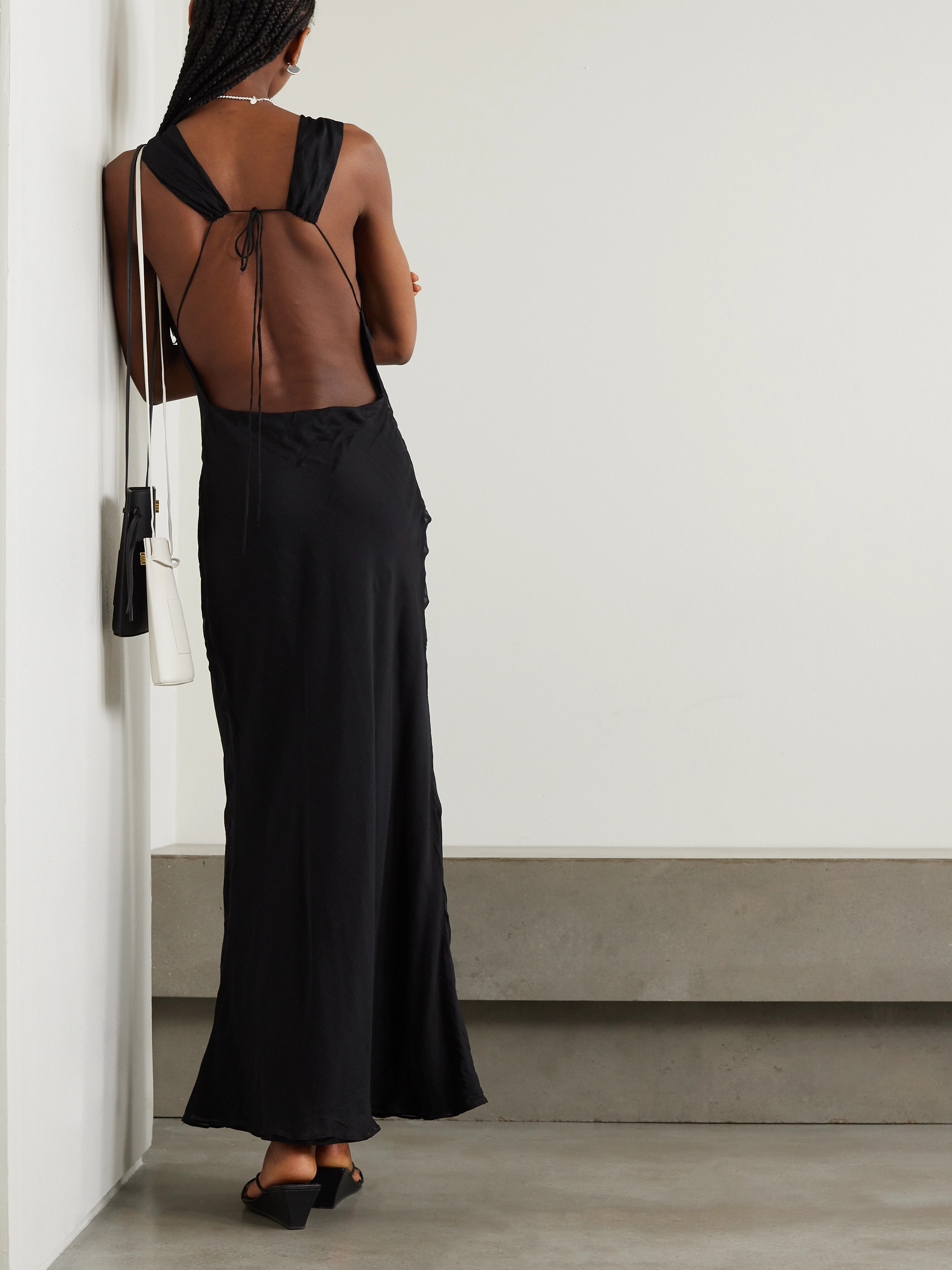 St. Agni Open-back ruched pinstriped silk-voile maxi dress thumbnail