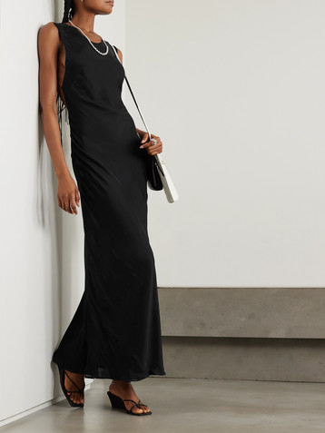 St. Agni Open-back ruched pinstriped silk-voile maxi dress