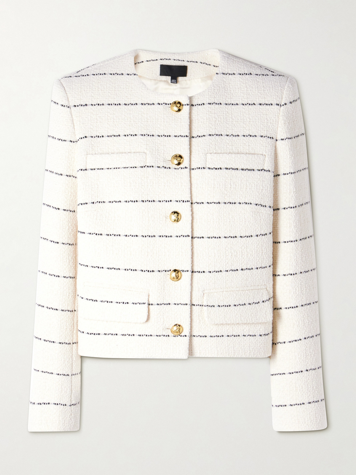 Shop Nili Lotan Paige Striped Cotton-blend Tweed Jacket In Ivory