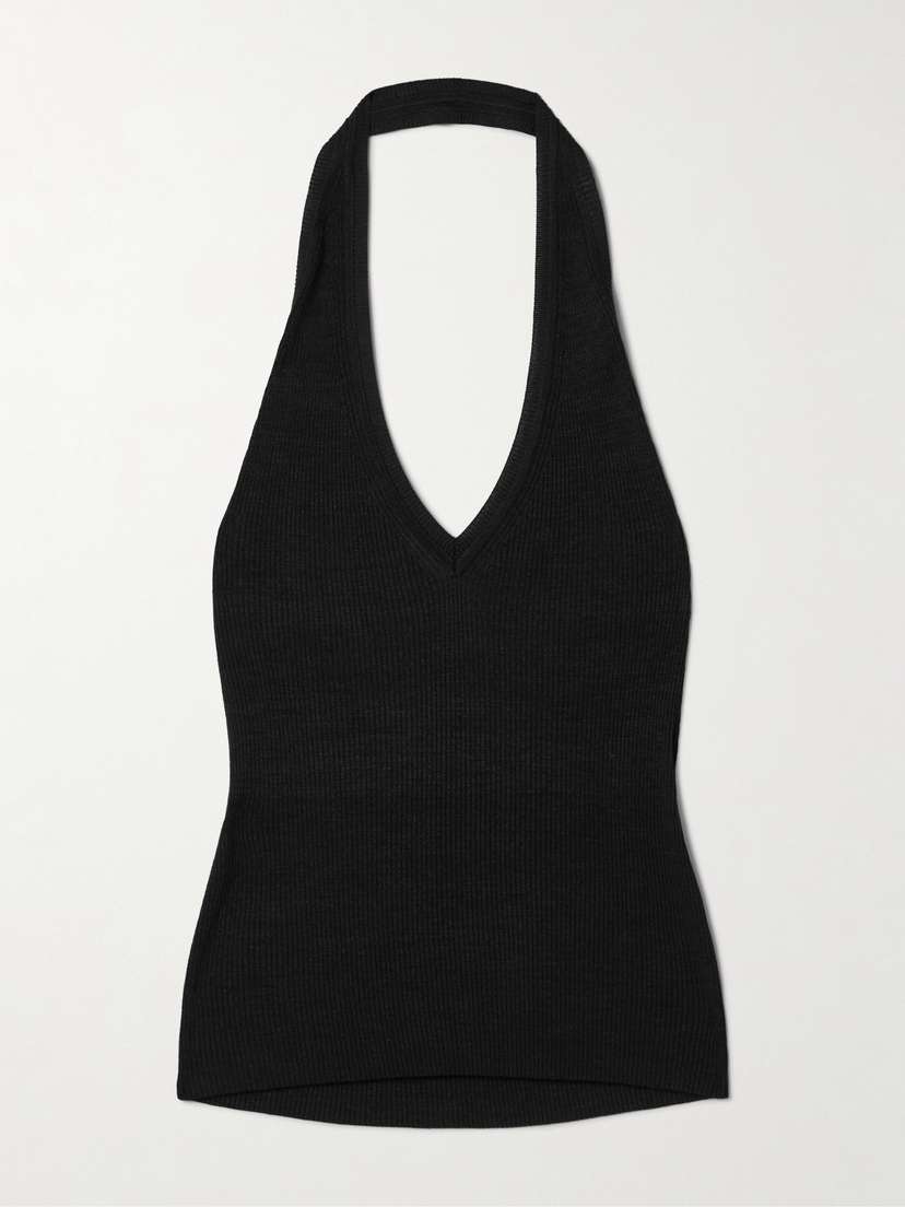 Nili Lotan Ivey Ribbed Silk-jersey Halterneck Top