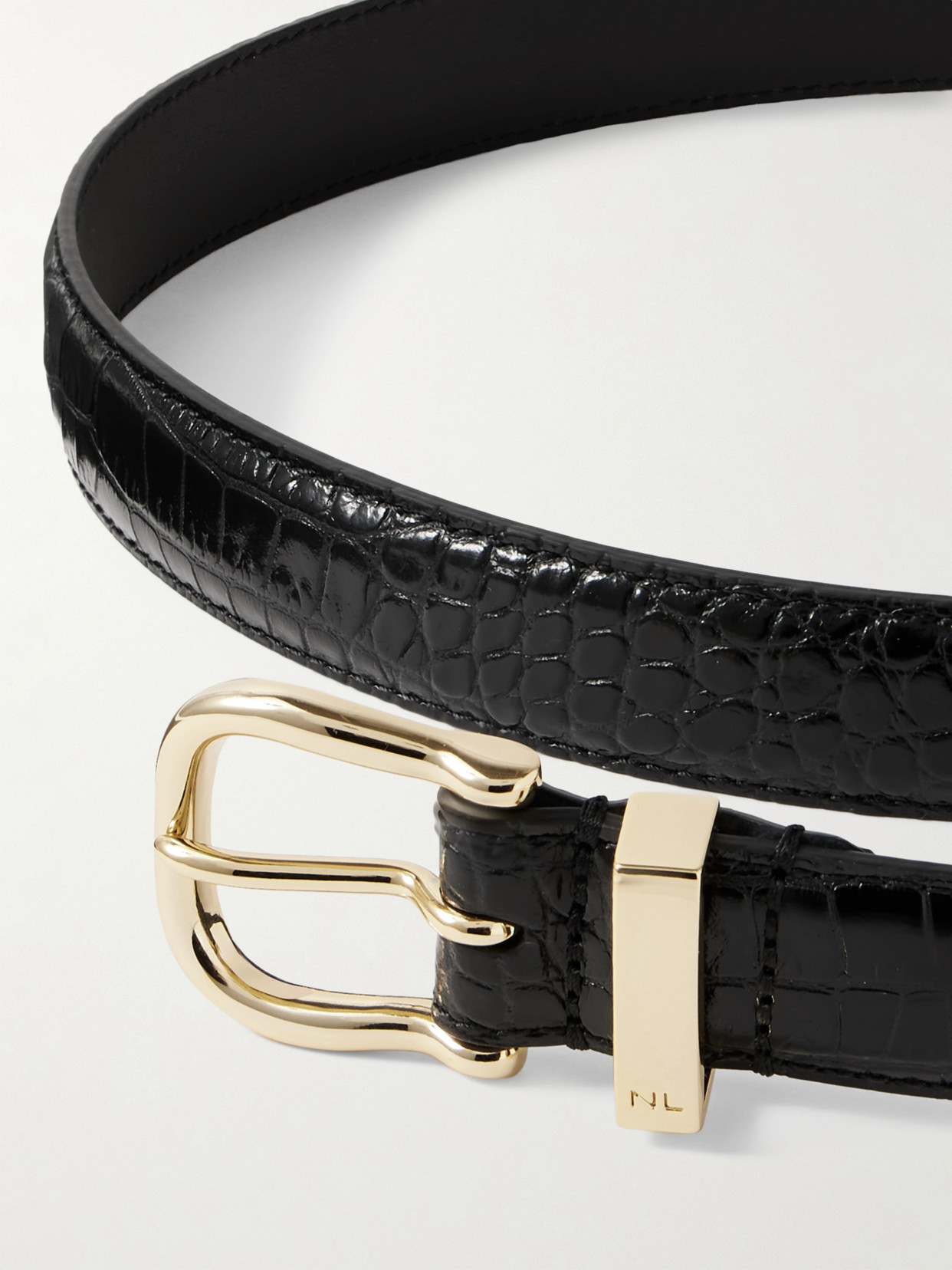 Shop Nili Lotan Louise Croc-effect Leather Belt In Black