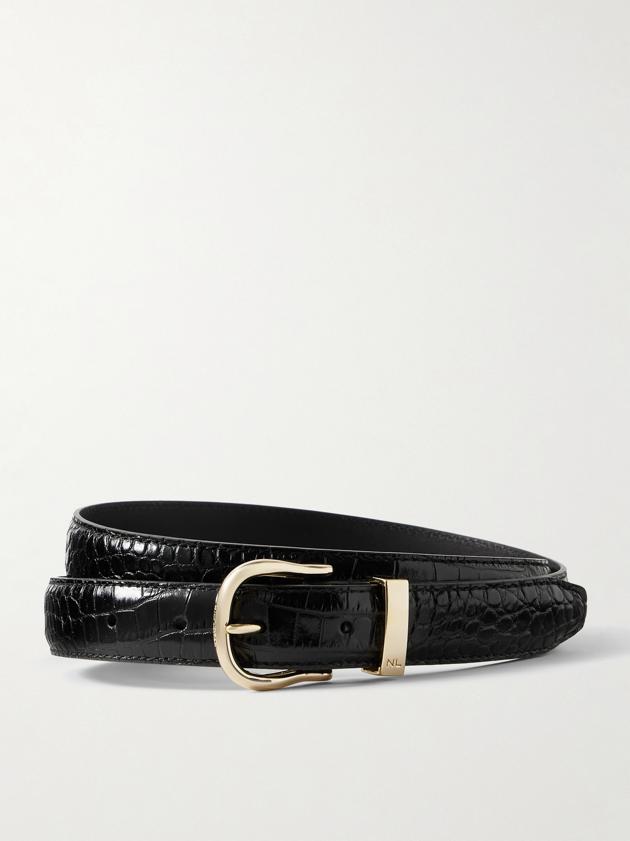 Nili Lotan Louise Croc-effect Leather Belt In Black