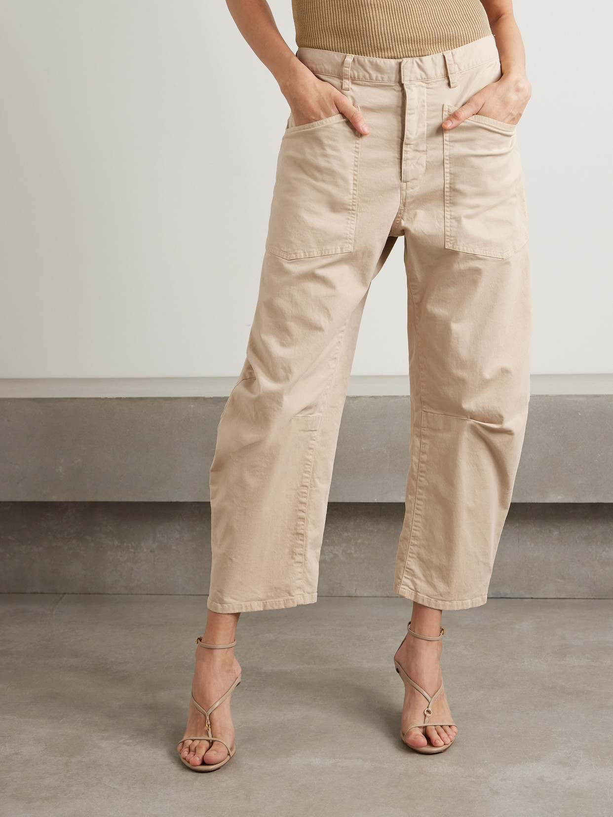 Shop Nili Lotan Shon Cotton-blend Twill Tapered Pants In Neutrals