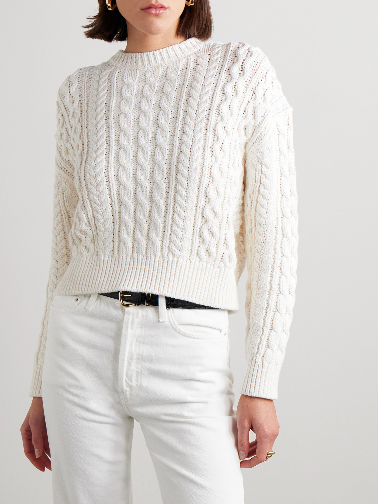 Shop Nili Lotan Rory Cable-knit Cotton Sweater In Ivory