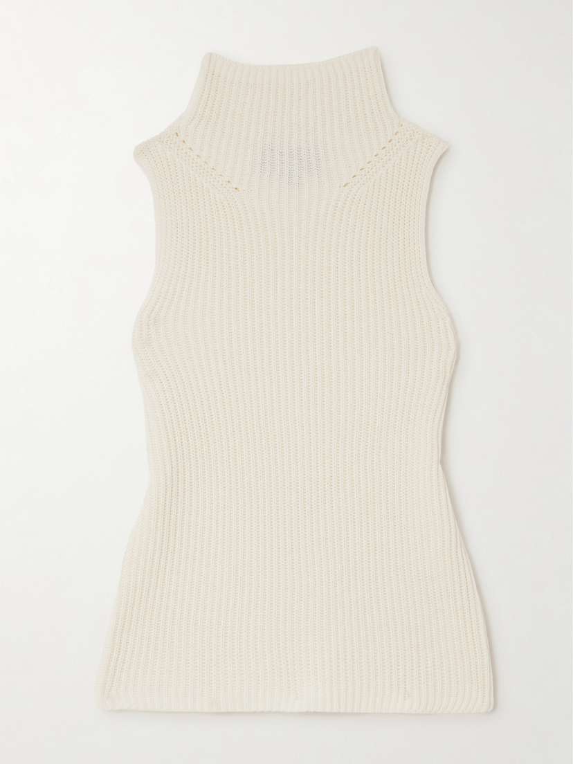 Nili Lotan Sonia Ribbed Pointelle-trimmed Cotton Turtleneck Sweater
