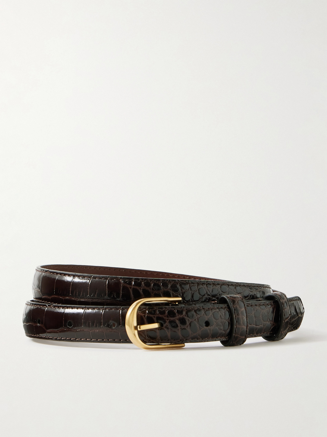 Nili Lotan Jane Croc-effect Leather Belt In Brown