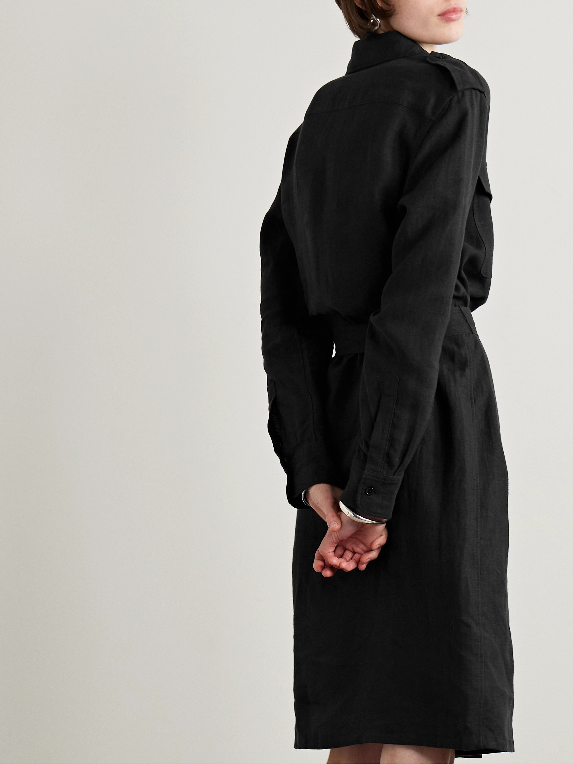 Nili Lotan Marcia belted linen-voile midi shirt dress