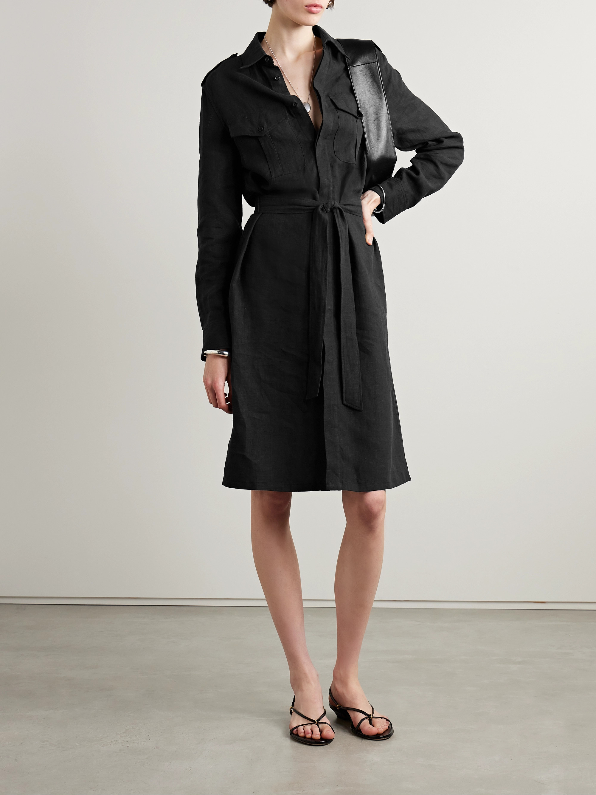 Nili Lotan Marcia belted linen-voile midi shirt dress