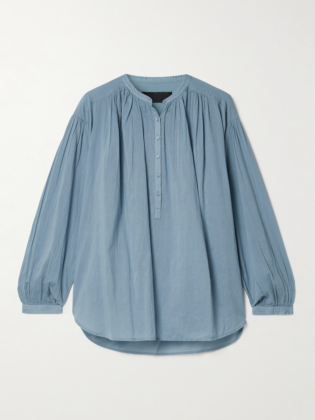 Shop Nili Lotan Neville Gathered Cotton-voile Blouse In Blue