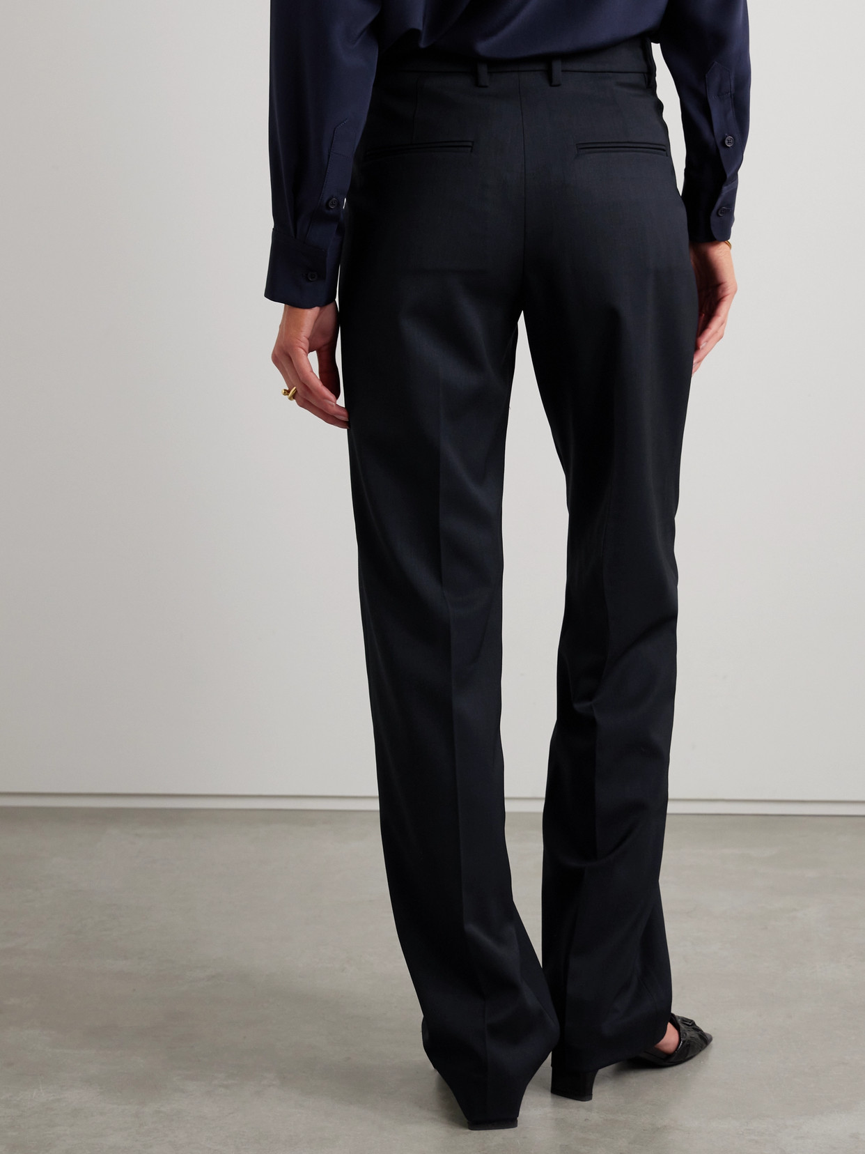 Shop Nili Lotan Alphonse Pleated Wool-blend Twill Straight-leg Pants In Blue