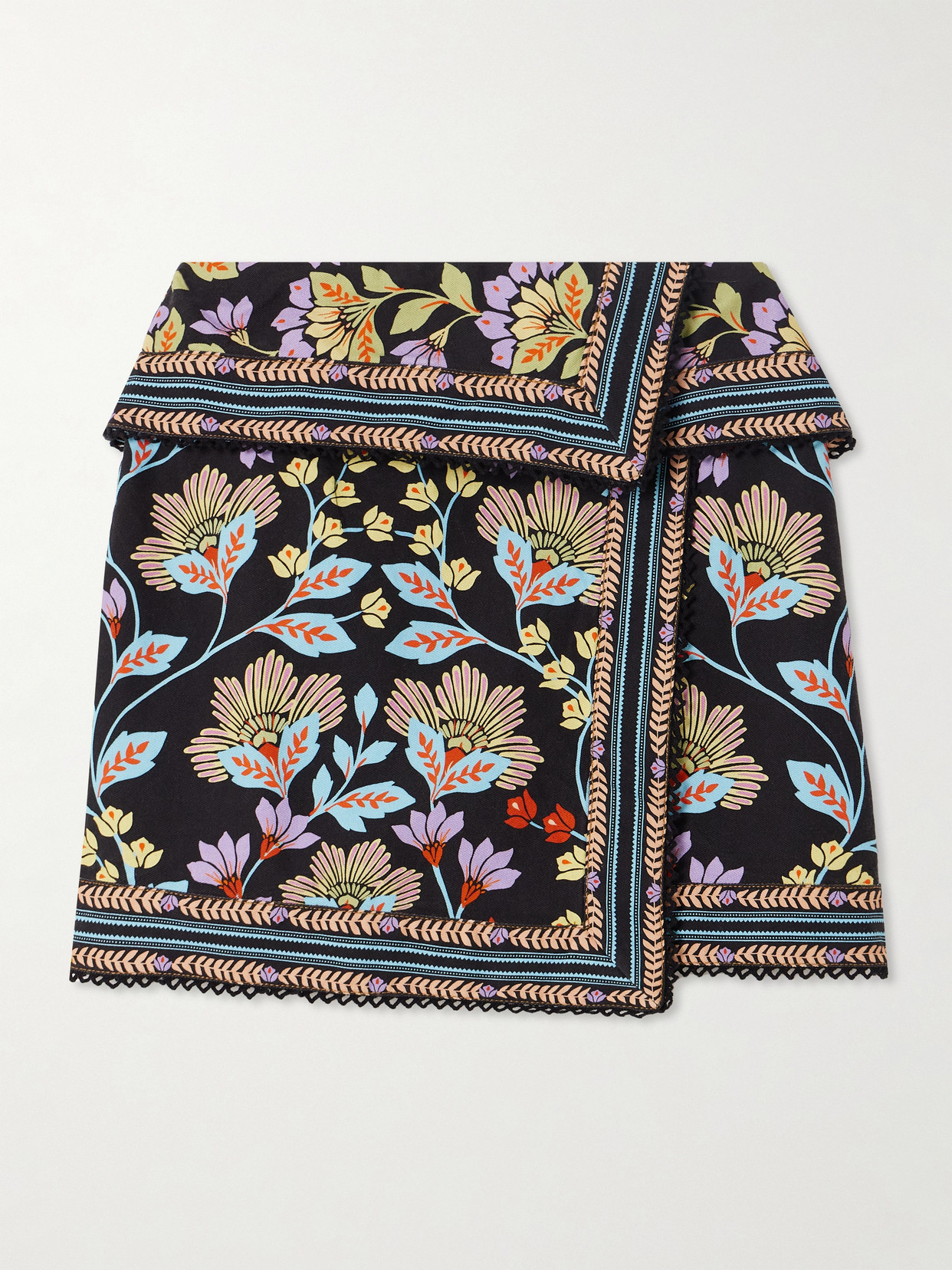 Farm Rio - Floral-print Cotton-twill Mini Skirt - Black