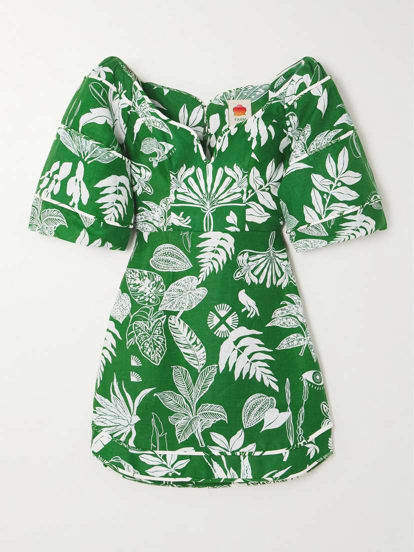 Farm Rio Forest Soul Printed Linen Mini Dress