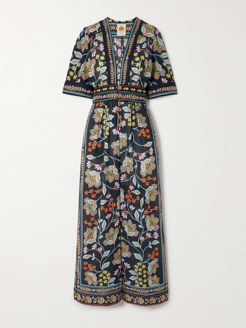 Farm Rio Floral-print Cotton-voile Jumpsuit - x large