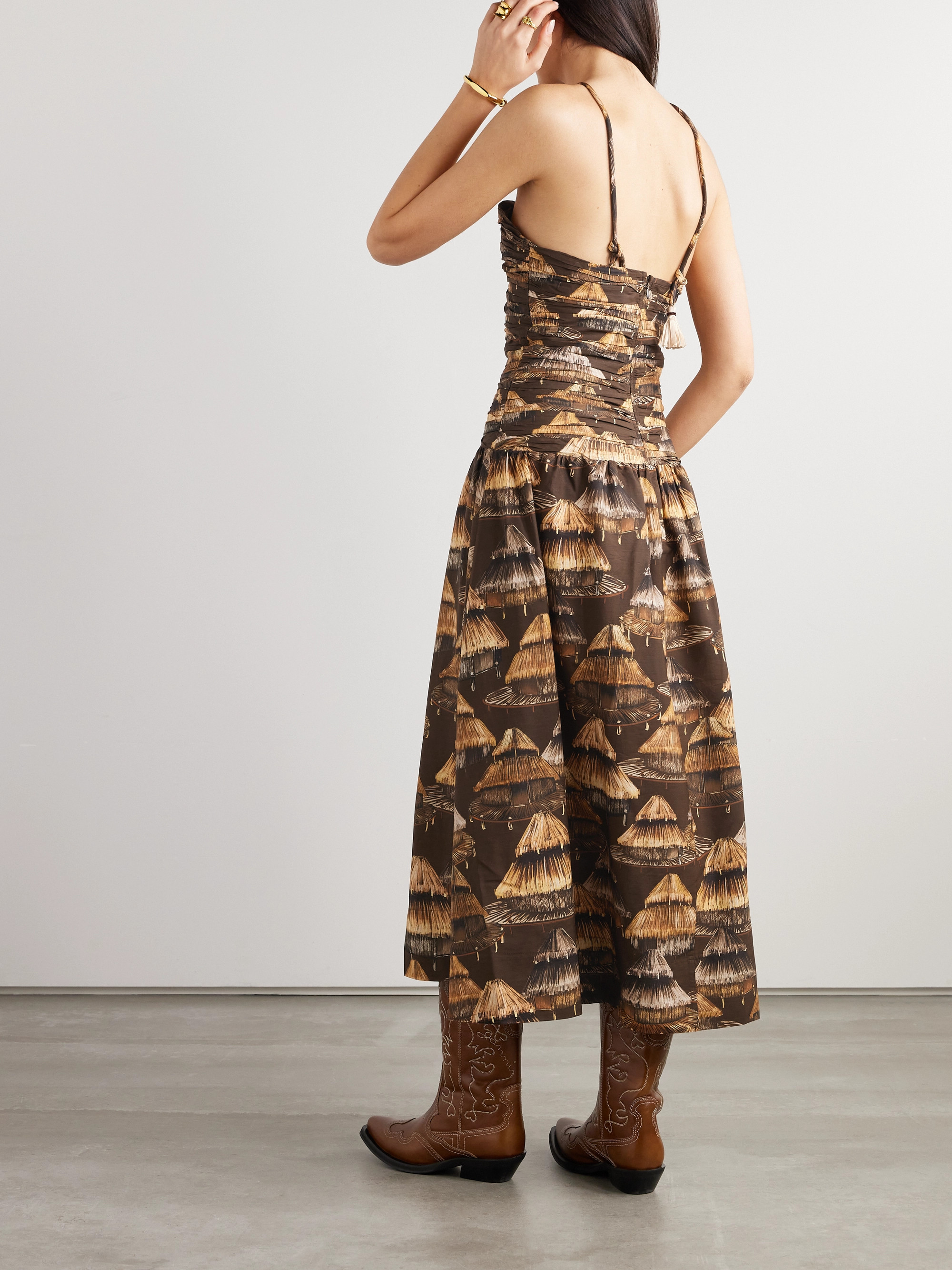 FARM Rio Shuhu gathered printed TENCEL™ and cotton-blend maxi dress
