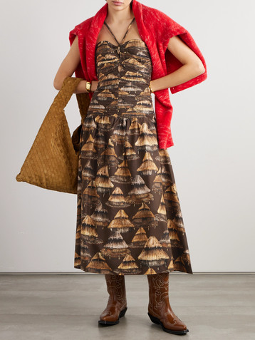 FARM Rio Shuhu gathered printed TENCEL™ and cotton-blend maxi dress