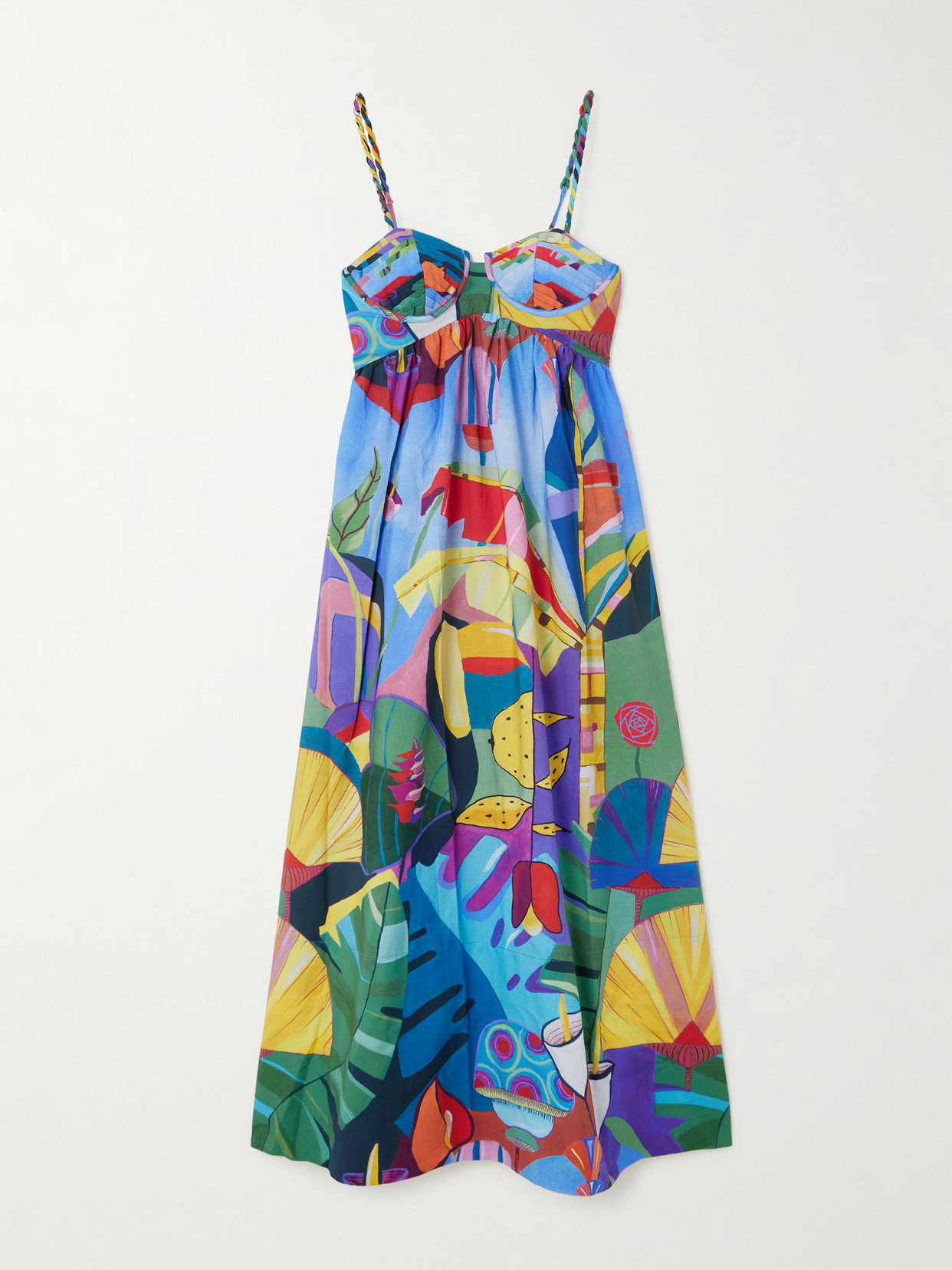 Farm Rio - Tropical Scenario Printed Cotton-poplin Maxi Dress - Blue