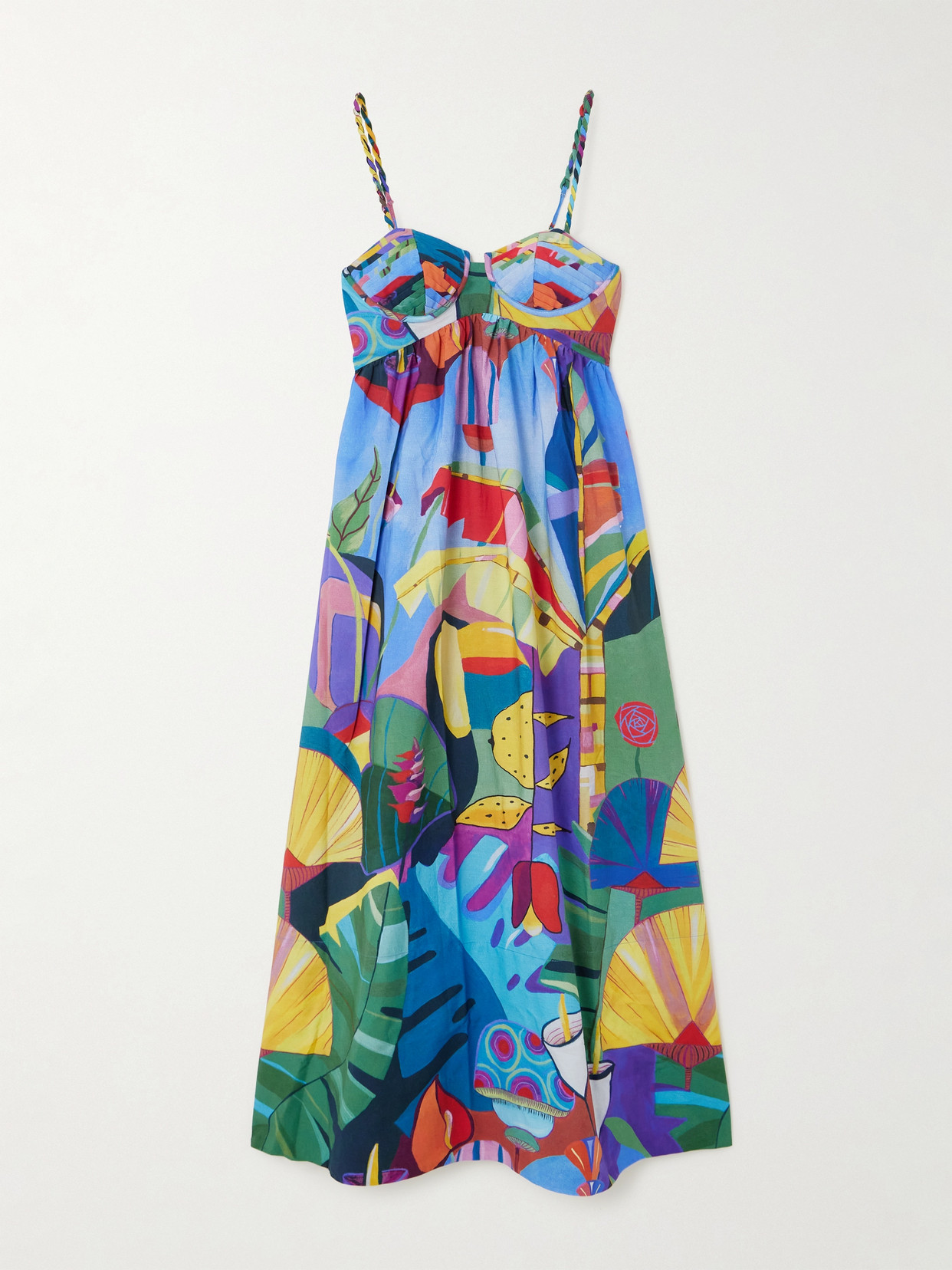 FARM RIO TROPICAL SCENARIO PRINTED COTTON-POPLIN MAXI DRESS