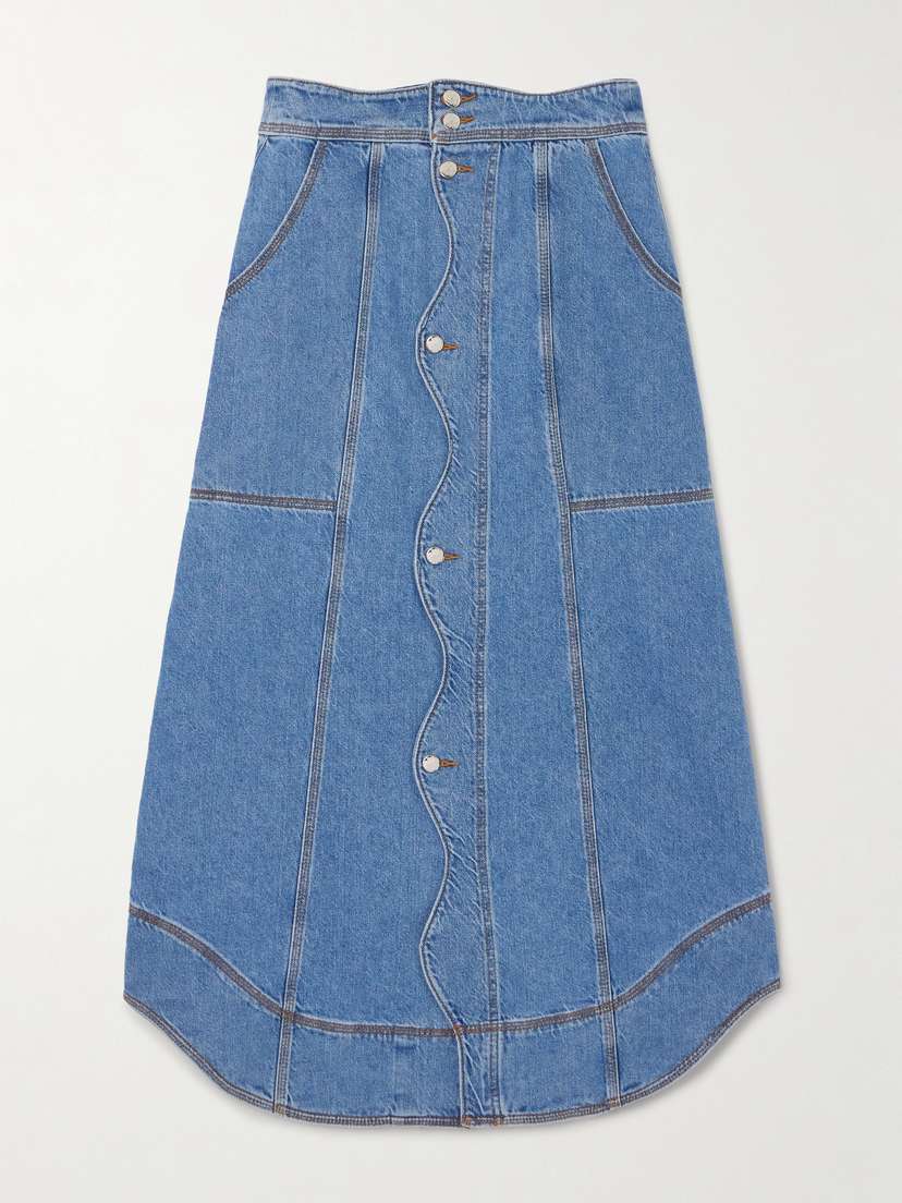 Farm Rio Denim Midi Skirt