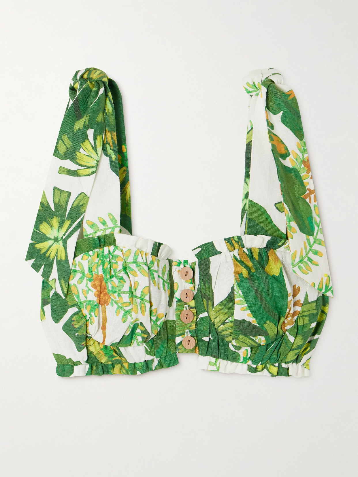 Farm Rio Tropical Forest Cropped Printed Linen Top In Green