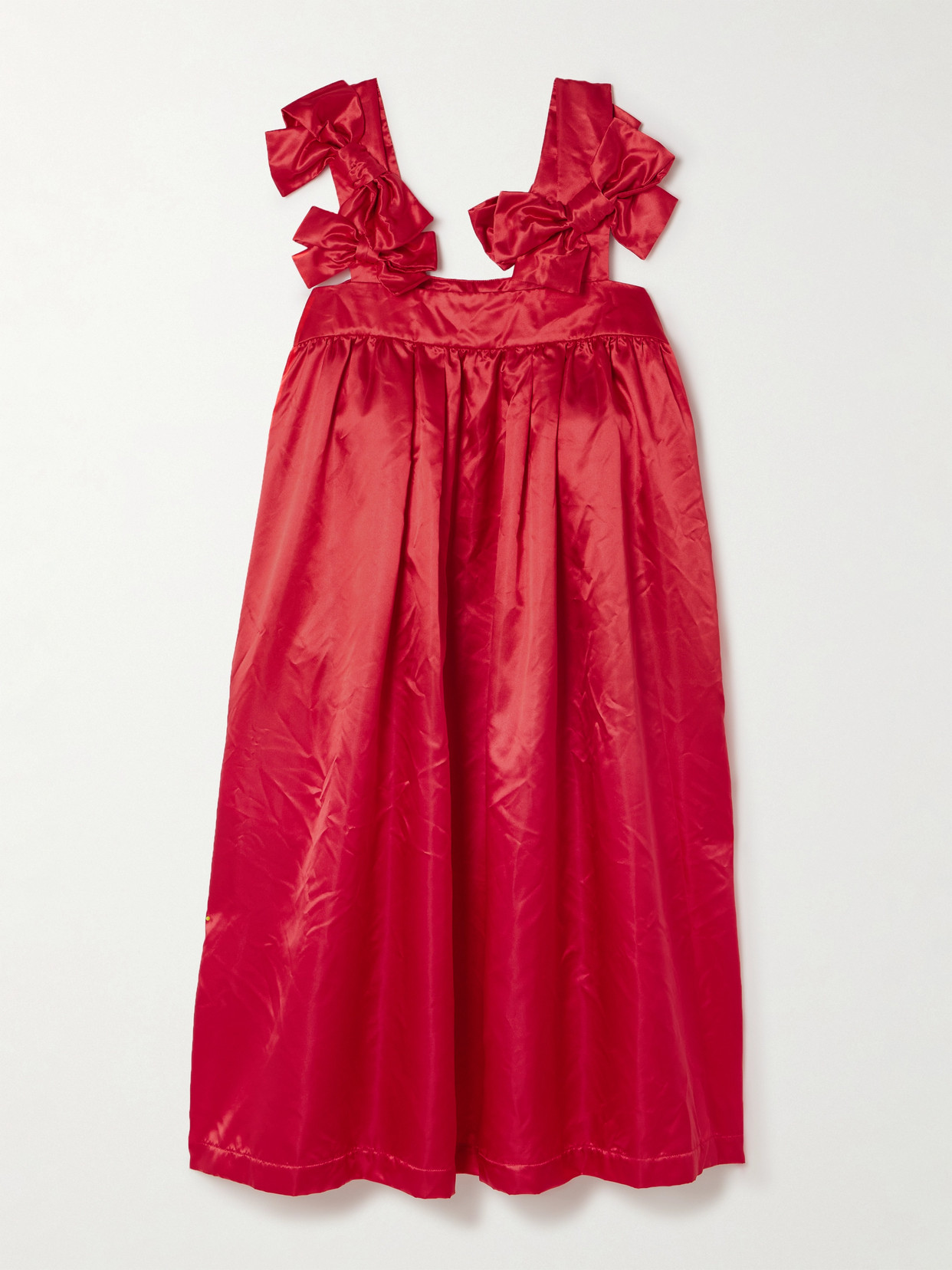 Comme Des Garcons Girl Bow-detailed Pleated Satin Midi Dress In Red