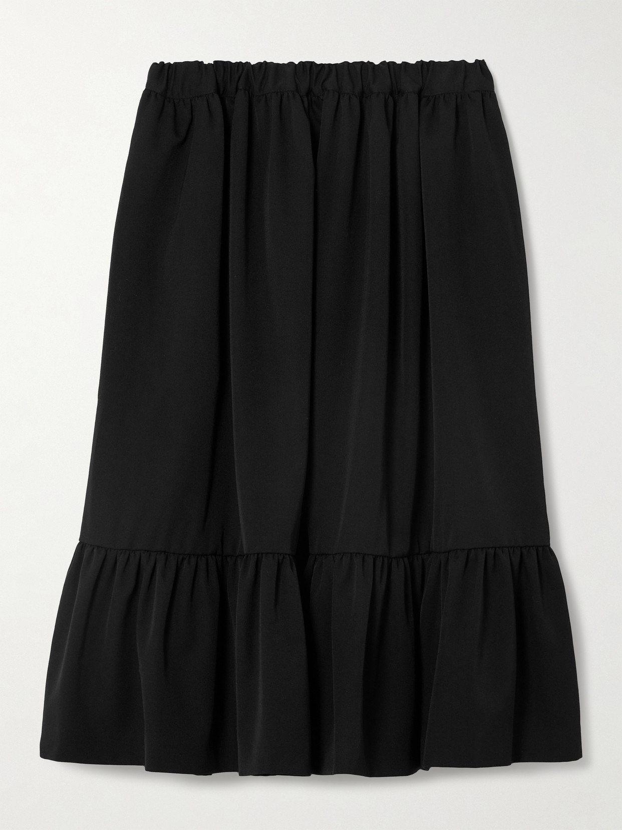 Shop Comme Des Garcons Girl Tiered Wool-gabardine Midi Skirt In Black