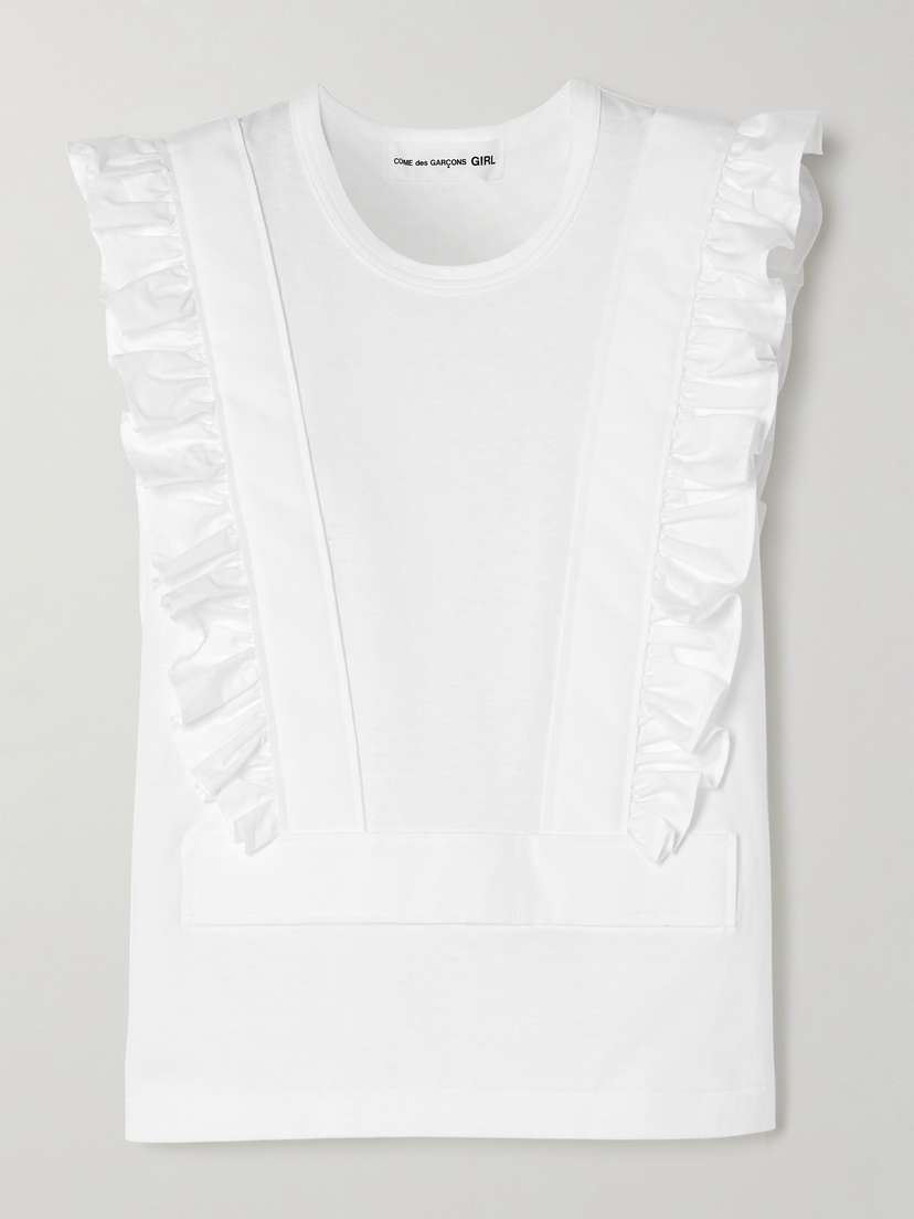 Comme des Garçons GIRL Ruffled Poplin-trimmed Cotton-jersey Tank