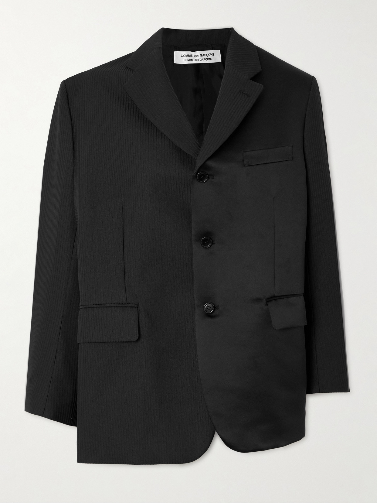 Comme Des Garçons Comme Des Garçons Asymmetric Satin And Striped Piqué Blazer In Black