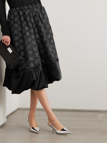 Comme Des Garçons Satin-trimmed metallic lace midi skirt