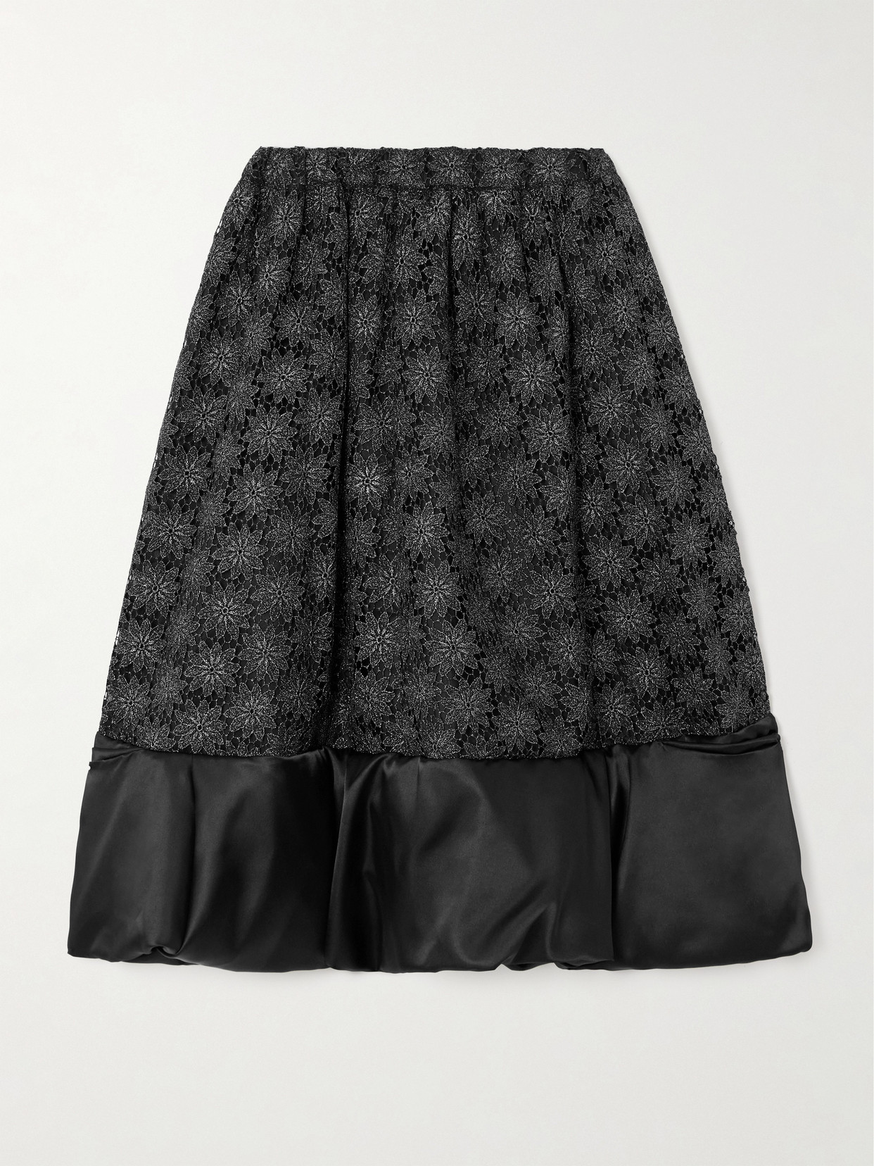 Shop Comme Des Garçons Comme Des Garçons Satin-trimmed Metallic Lace Midi Skirt In Black