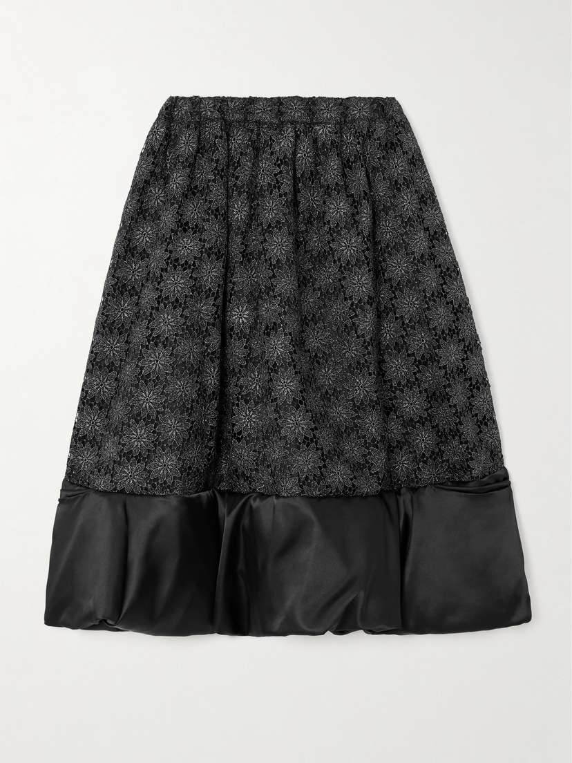 Comme des Garçons Comme des Garçons Satin-trimmed Metallic Lace Midi Skirt