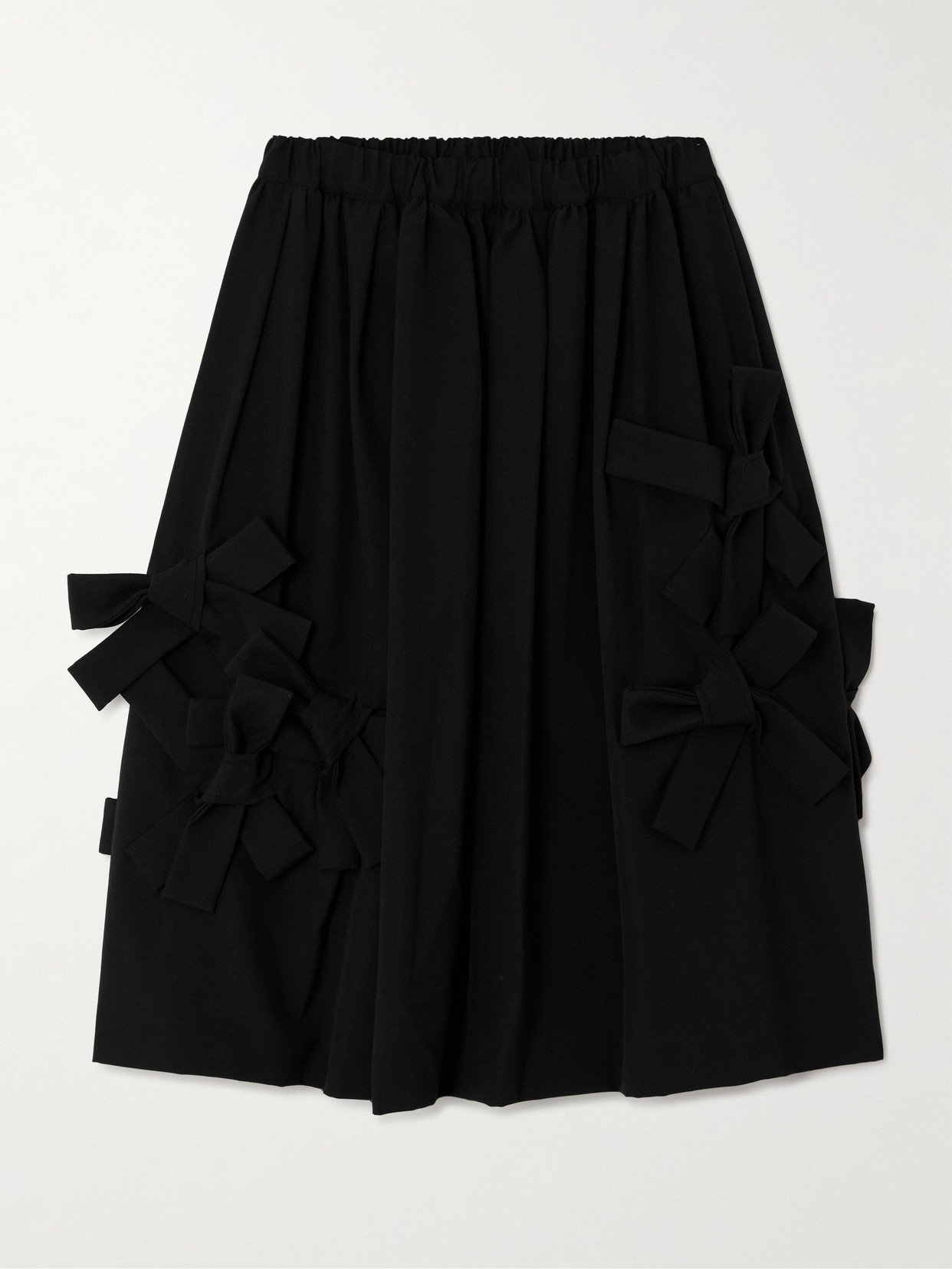 Shop Comme Des Garçons Comme Des Garçons Tropical Bow-embellished Pleated Wool Midi Skirt In Black