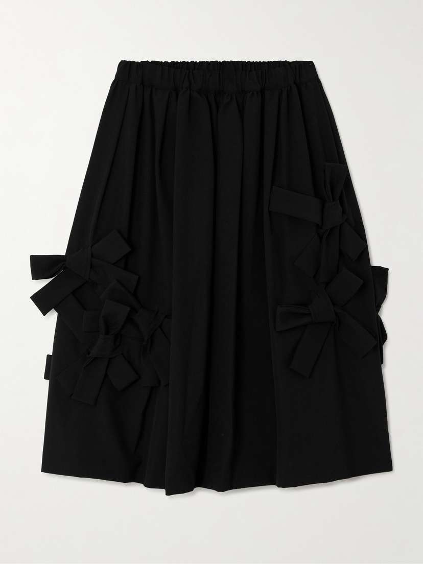 Comme des Garçons Comme des Garçons Tropical Bow-embellished Pleated Wool Midi Skirt