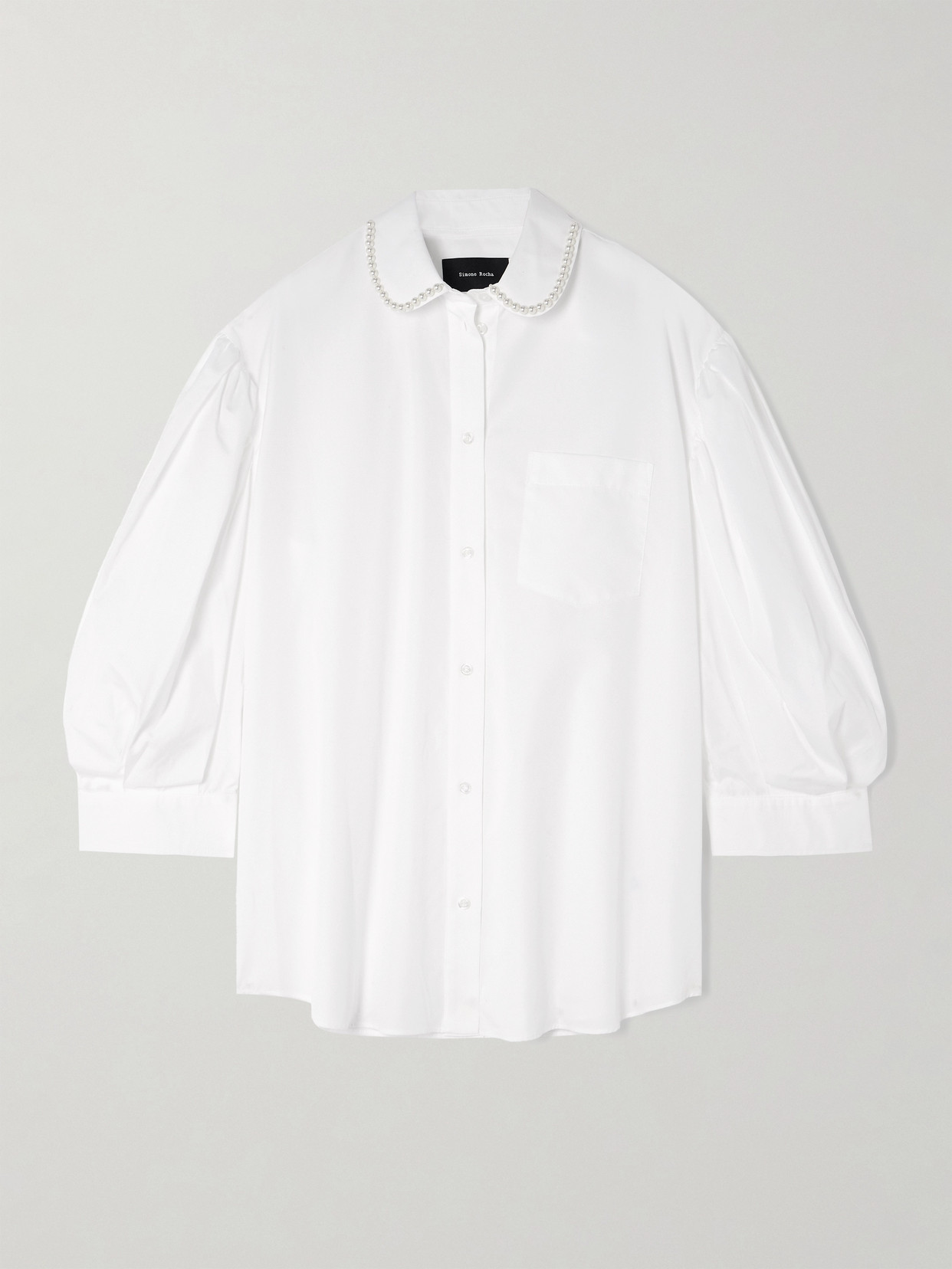 Simone Rocha Faux Pearl-embellished Pleated Cotton-poplin Shirt In White