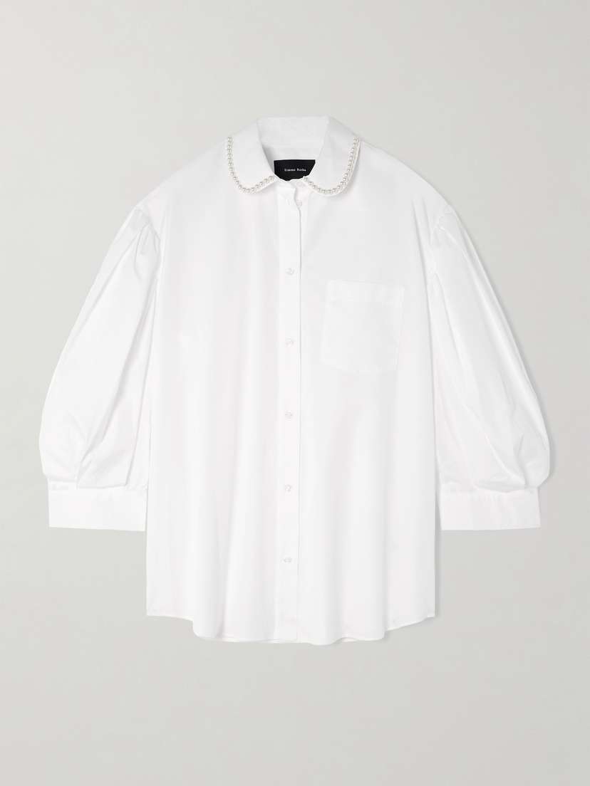 Simone Rocha Faux Pearl-embellished Pleated Cotton-poplin Shirt - UK 14