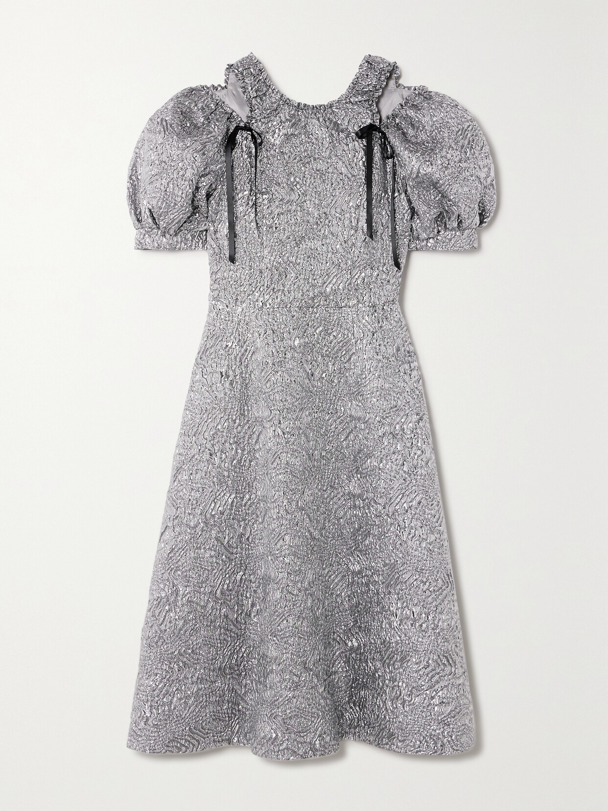 Shop Simone Rocha Bow-detailed Cutout Metallic Cloqué Midi Dress In Silver