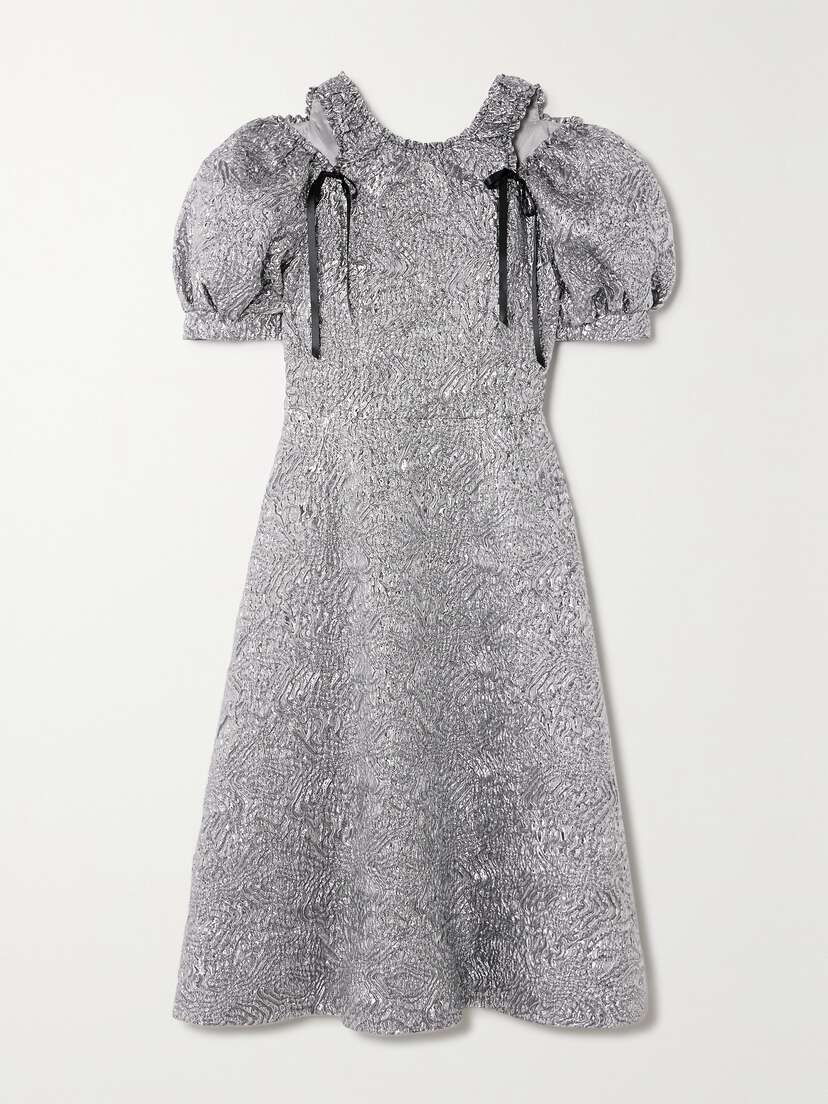 Simone Rocha Bow-detailed Cutout Metallic Cloqué Midi Dress - UK 14