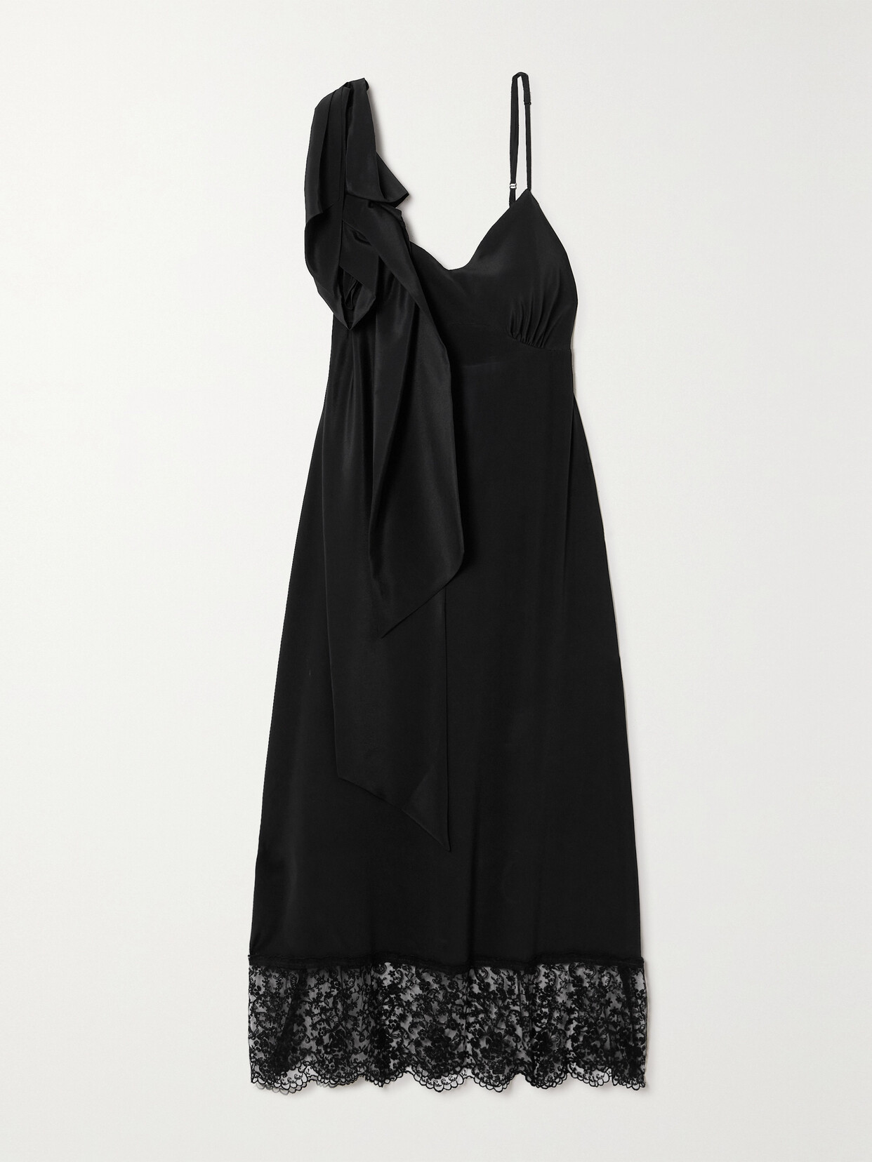 Simone Rocha Lace-trimmed Draped Crepe Midi Dress In Black