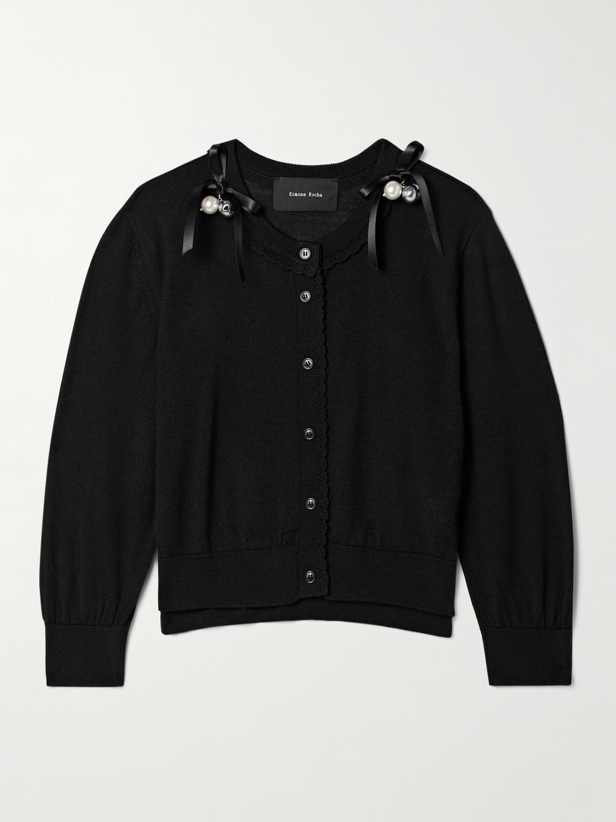 Simone Rocha Embellished Merino Wool And Silk-blend Cardigan In Black/silver