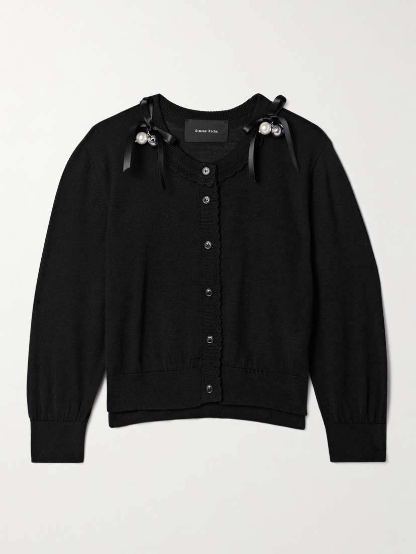 Simone Rocha Embellished Merino Wool And Silk-blend Cardigan