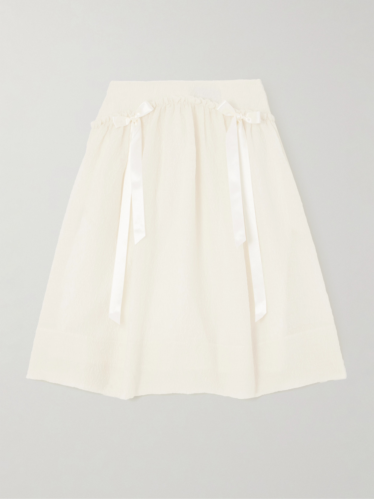 Simone Rocha - Bow-embellished Ruffled Cloqué Midi Skirt - White