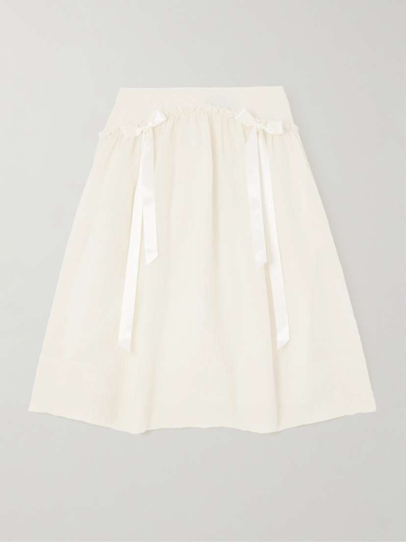Simone Rocha Bow-embellished Ruffled Cloqué Midi Skirt - UK 14