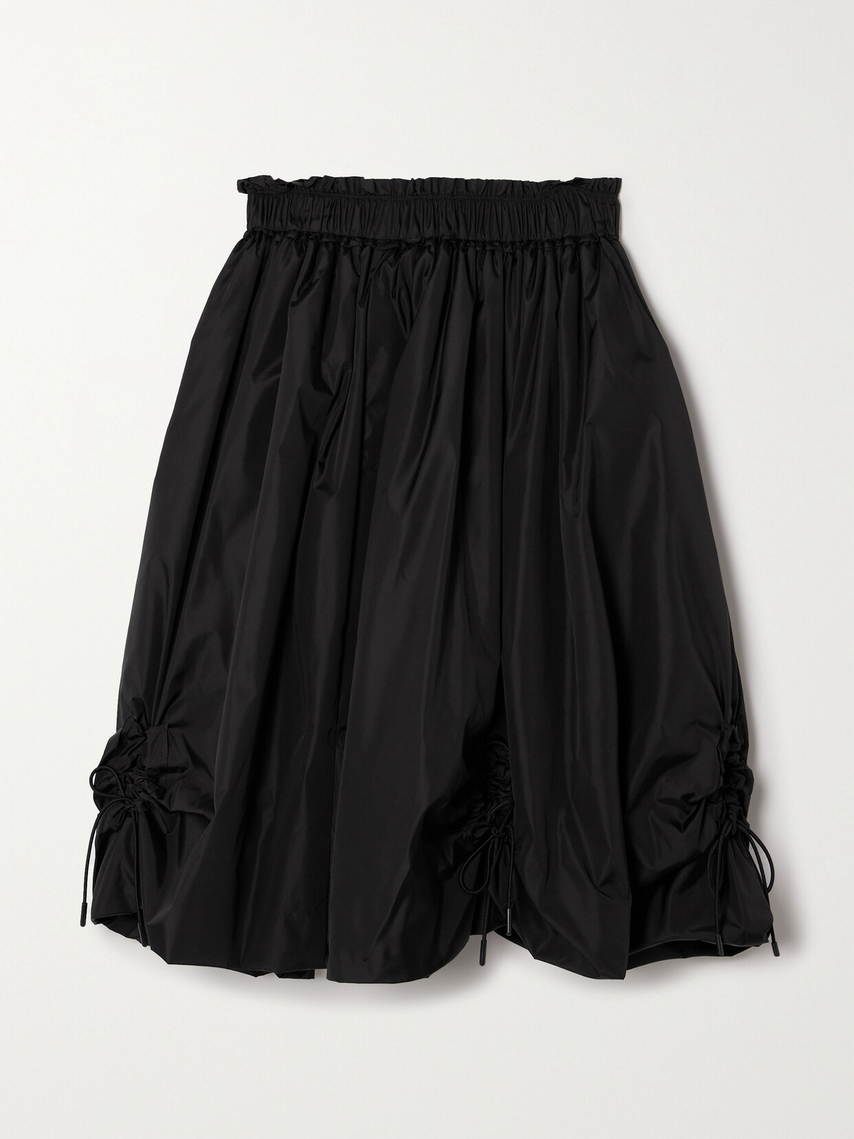 Shop Simone Rocha Bow-detailed Ruched Taffeta Midi Skirt In Black