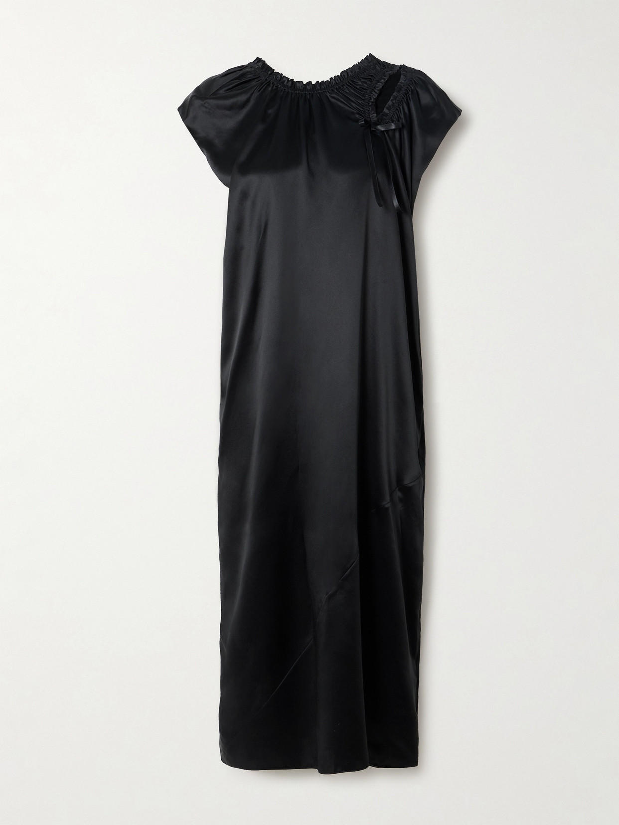 Simone Rocha Tie-detailed Ruched Cutout Silk-satin Midi Dress In Black