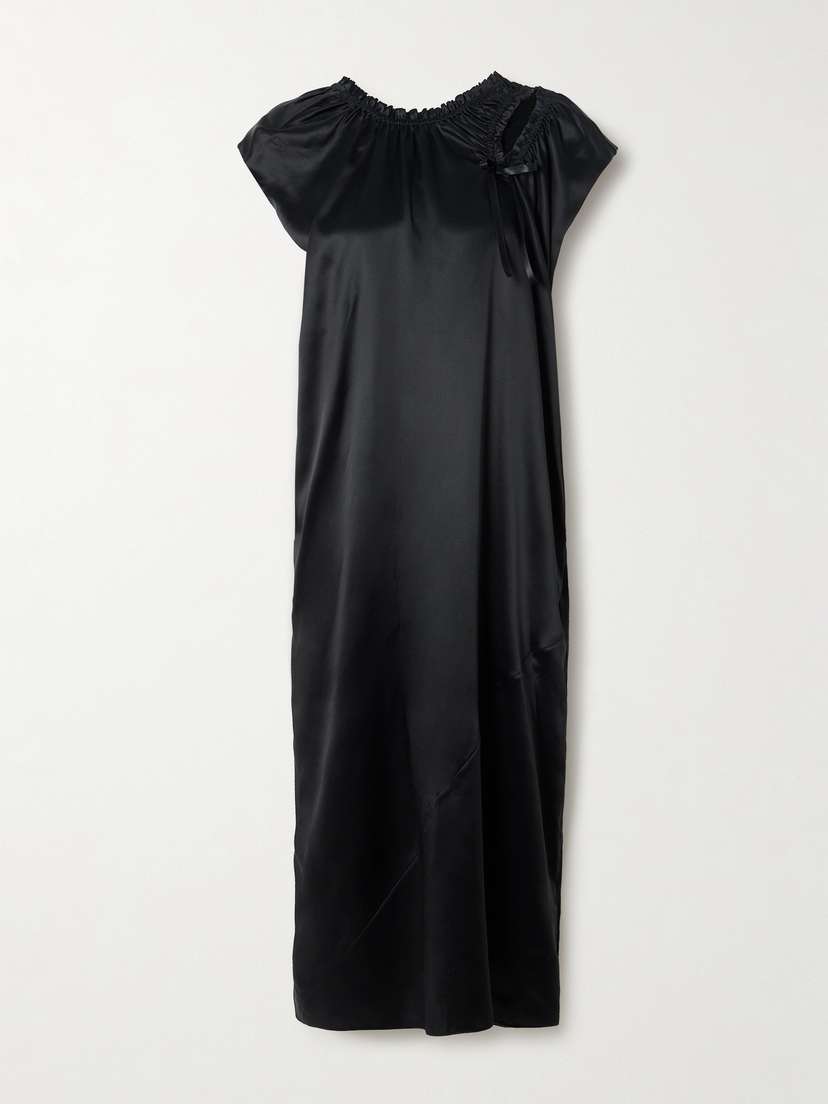 Simone Rocha Tie-detailed Ruched Cutout Silk-satin Midi Dress - UK 14