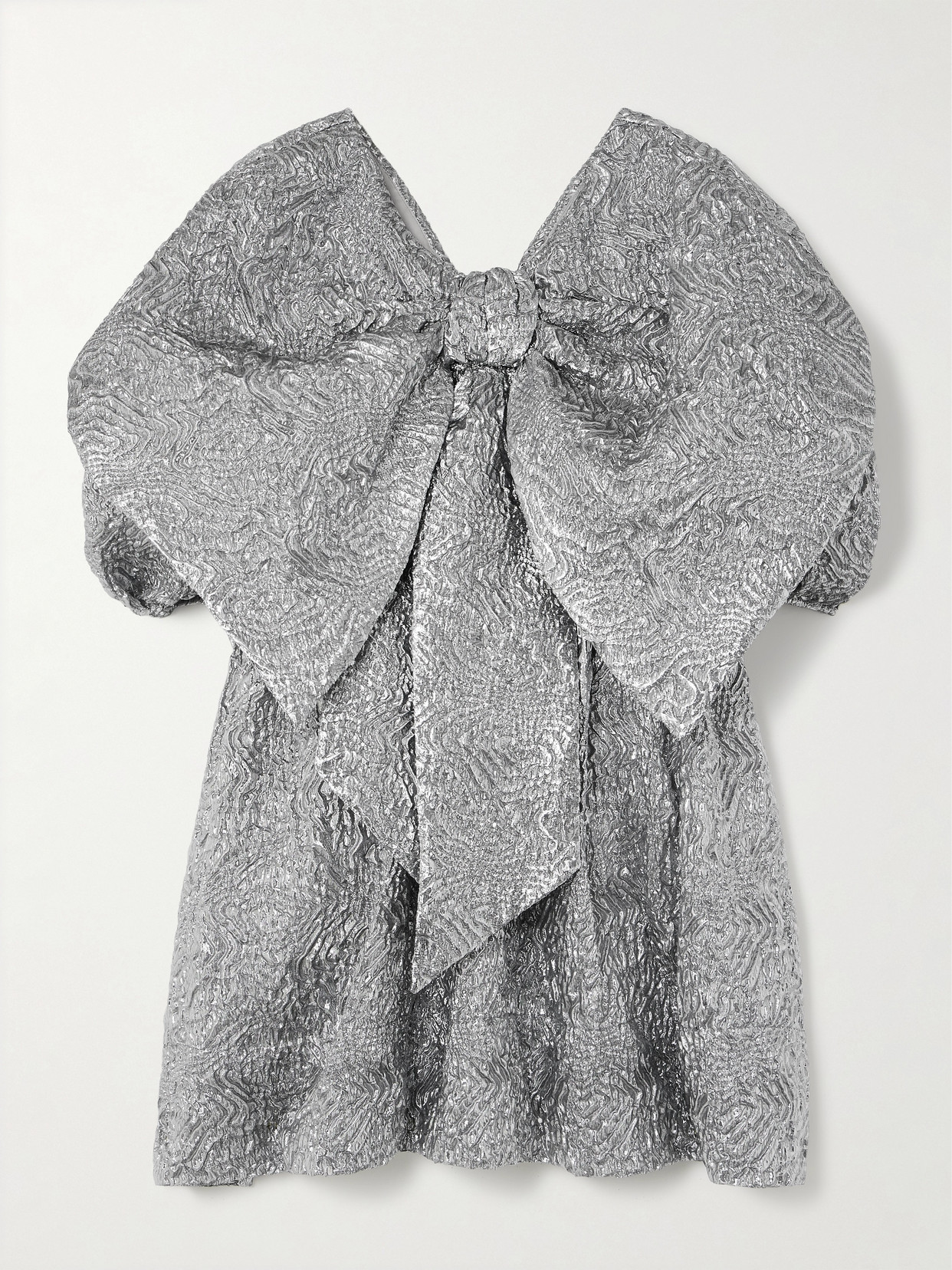 Shop Simone Rocha Oversized Bow-detailed Metallic Cloqué Mini Dress In Silver